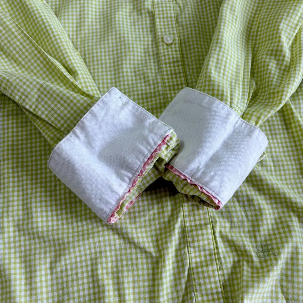 Banana Republic Soft Wash Shirt Women's Green White Gingham‎ Plaid Cotton Size M